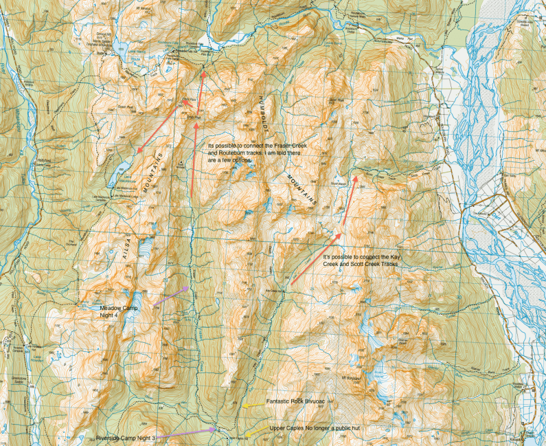 From Caples via Kay to Scott Creek or via Fraser to Routeburn